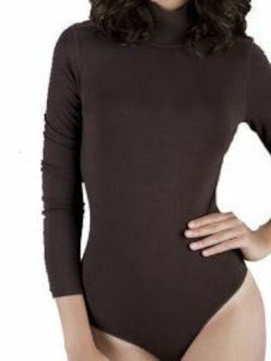 Minerva Long Sleeve Turtleneck Bodysuit Coffee