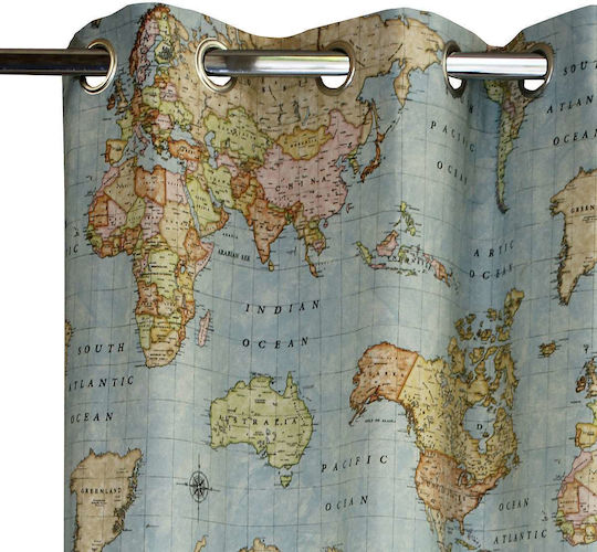 Decocraft Perdea Cu Capse Worldmap Albastră 140x240cm