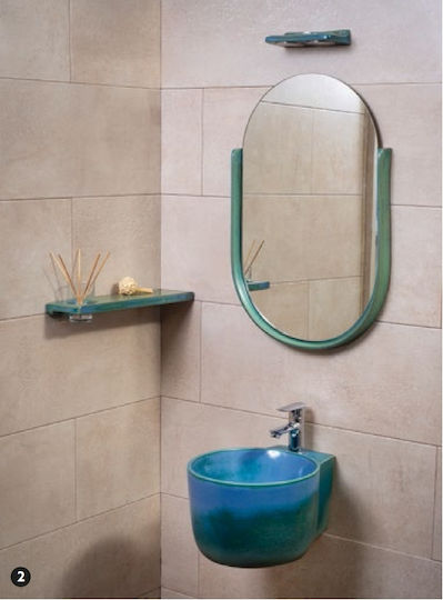 Adamidis Pindos An der Wand montiert Wandhängendes Waschbecken Porzellan 31.5x40cm Azul