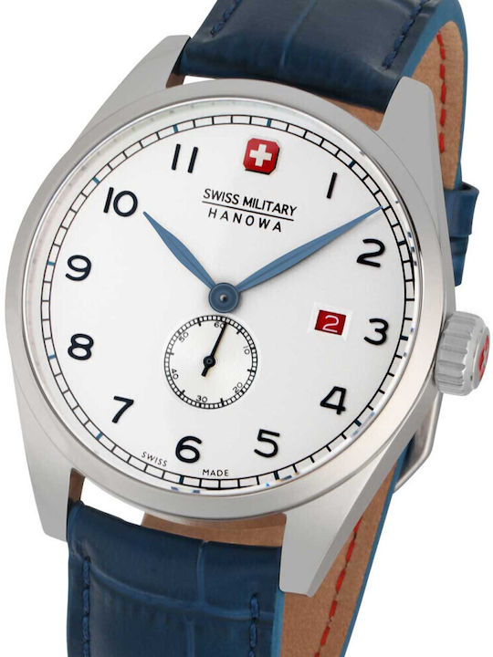 Swiss Military Hanowa Lynx Men's Watch 42mm Battery with Blue Leather Strap Swiss Military Hanowa Lynx Men's Watch 42mm Battery with Blue Leather Strap