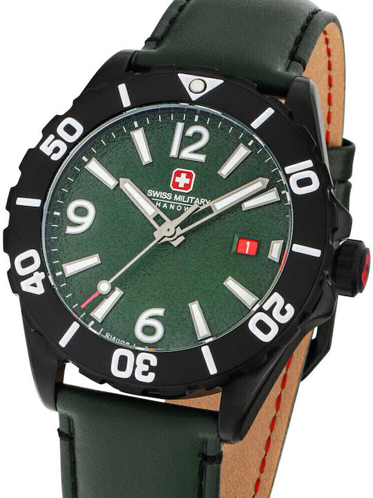 Swiss Military Hanowa Ανδρικό Ρολόι 44mm Μπαταρίας με Μαύρο Δερμάτινο Λουράκι
