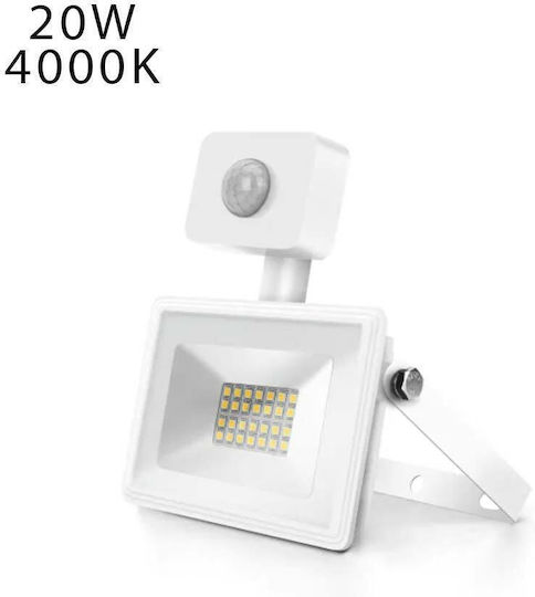 Aigostar Στεγανός Προβολέας LED 20W Φυσικό Λευκό 4000K με Αισθητήρα Κίνησης IP65