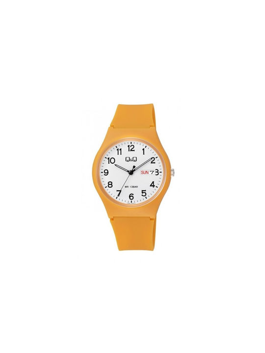 Q&Q Herrenuhr Batterie mit Orange Kautschukarmband