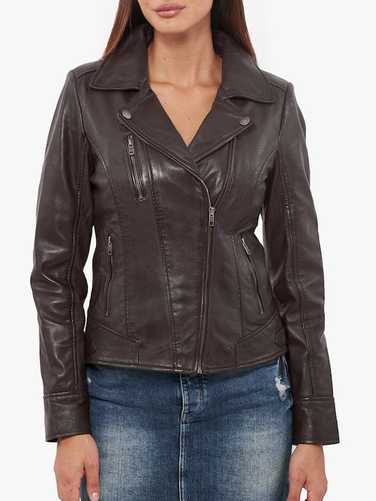 Vainas Women's Short Lifestyle Leather Jacket for Winter Coffee.