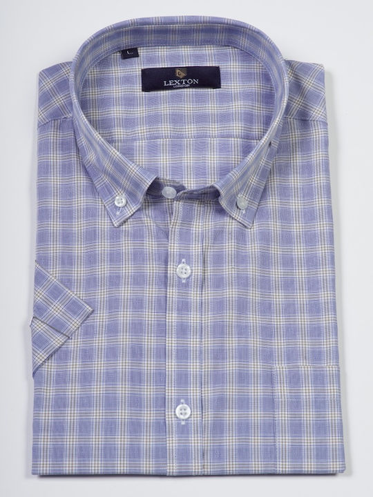 Lexton Men's Shirt Short Sleeve Checked Blue