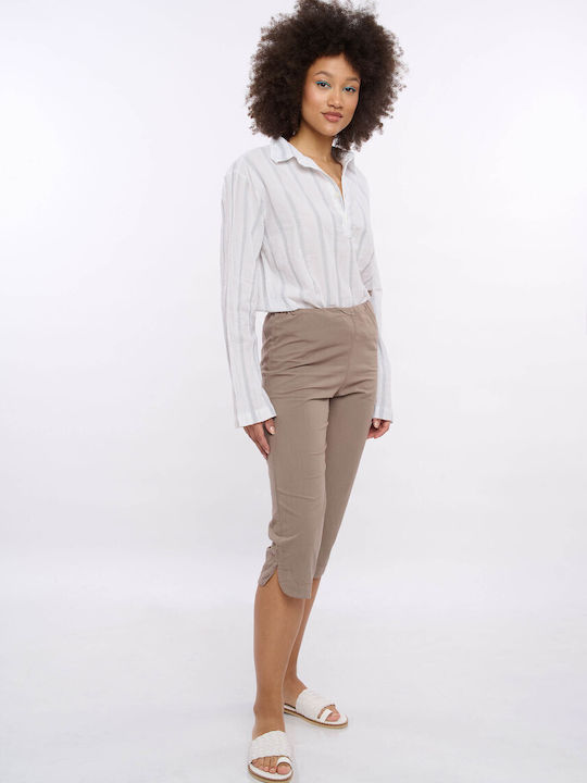 E-shopping Avenue Women's Fabric Capri Trousers with Elastic Brown