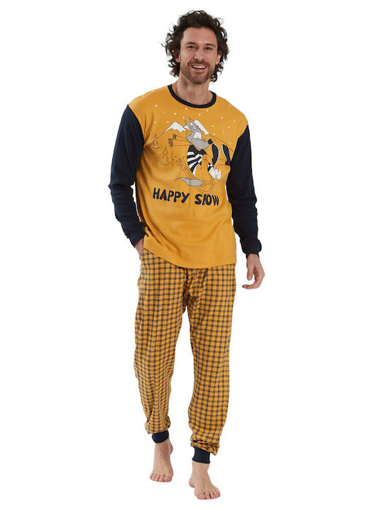 Happy People Winter Herrenpyjama Baumwollene Gelbe