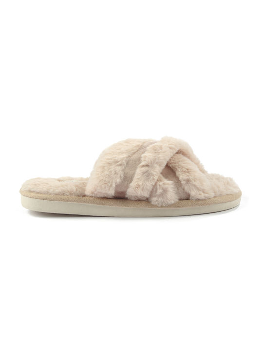 Fshoes Winter Damen Hausschuhe in Beige Farbe