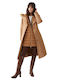 Women's Coat Brown with Hood and Fur Details