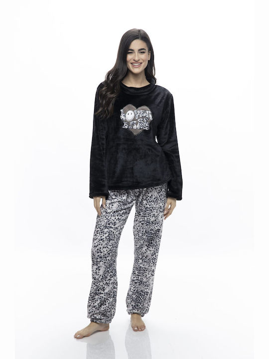 Galaxy De iarnă Fleece Pantaloni Pijamale pentru Femei BLACK “love”