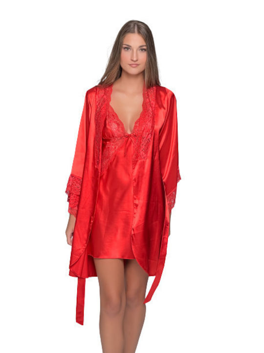 Milena by Paris De iarnă Pentru Femei Satin Halat Red