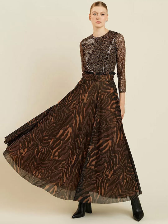 Forel Hohe Taille Maxi Rock Leopard in Braun Farbe