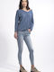 E-shopping Avenue Women's Blouse Cotton Long Sleeve with V Neckline Blue