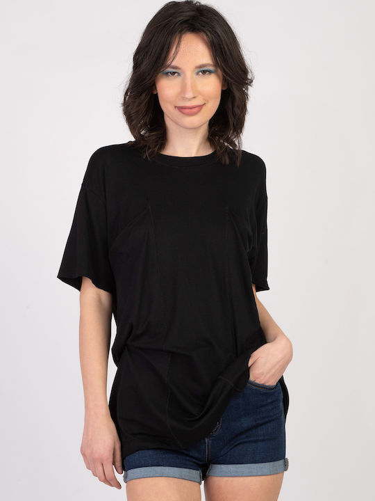 E-shopping Avenue Women's Blouse Cotton Short Sleeve Black