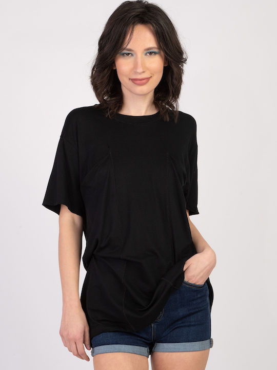 E-shopping Avenue Bluza de Damă din Bumbac Mâneci scurte Black