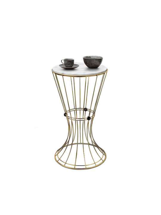 Round Metal Side Table Χρυσό - Λευκό L32xW32xH58cm