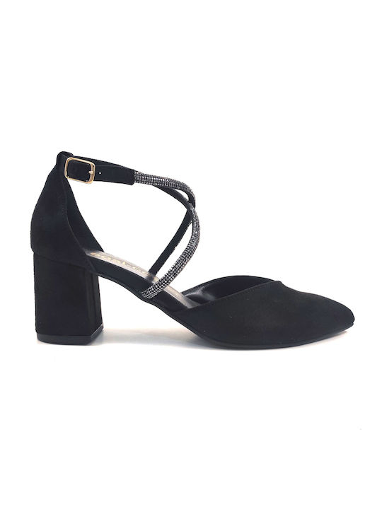 Pegabo Black Medium Heels with Strap