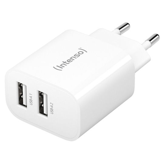 Intenso Charger Without Cable with 2 USB-A Ports 24W Whites (W24AA)
