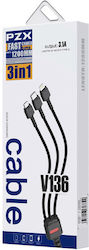 PZX V136 Cablu USB la Lightning / Type-C / micro USB 1.2m