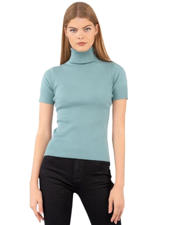 E-shopping Avenue Women's Blouse Short Sleeve Turtleneck Green