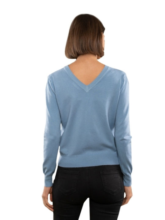 E-shopping Avenue Women's Blouse Long Sleeve with V Neckline Blue