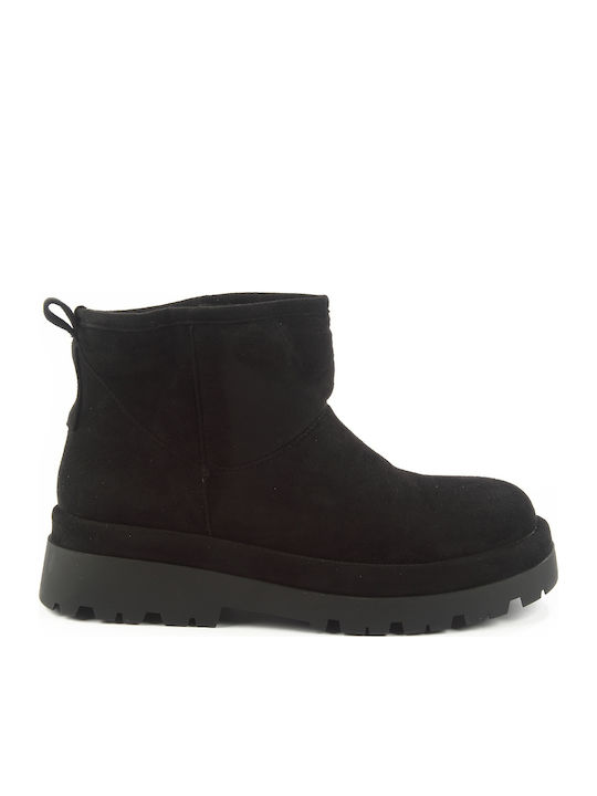 Suede Women's Ankle Boots with Fur Black