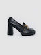 Ideal Shoes Synthetic Leather Black Heels