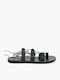 Leather Women's Flat Sandals in Black Color