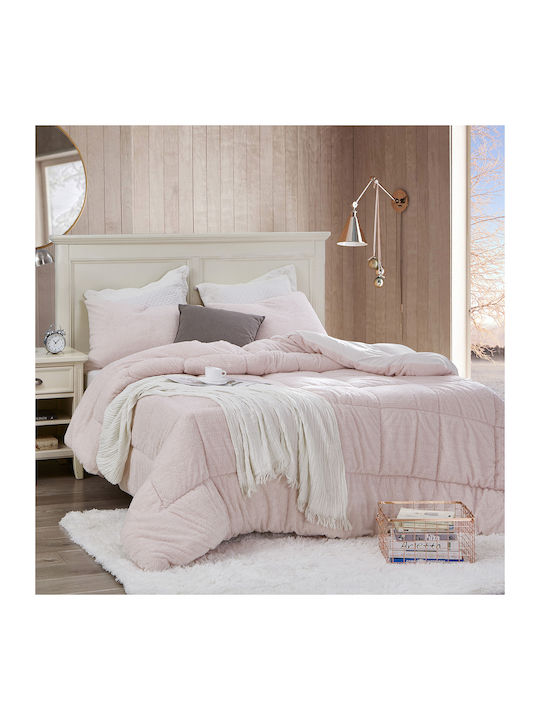 Saray Home Κουβερτοπάπλωμα Σετ Υπέρδιπλο 220x240εκ. Plush Πούδρα 3τμχ 180 GSM