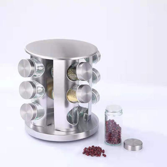 Factory Gewürzbehälter Glas auf drehbarem Ständer Silberne 12Stück 12Stück Factory Gewürzbehälter Glas auf drehbarem Ständer Silberne 12Stück 12Stück
