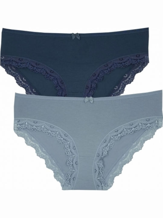 Βαμβακερά Women's Slip 2Pack with Lace Blue