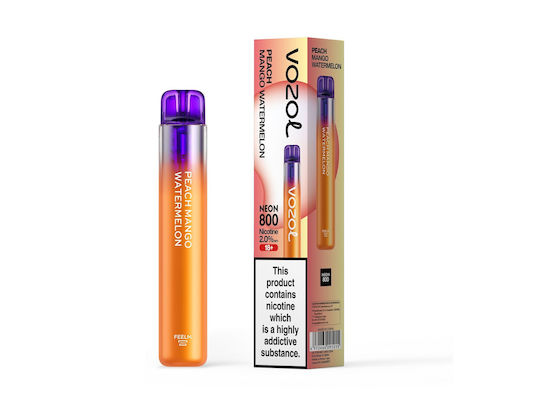 Vozol Neon 800 Țigară Electronică De Unică Folosință 800 Inhalări Gust Piersică Mango Pepene Verde 2ml 20mg Portocalie
