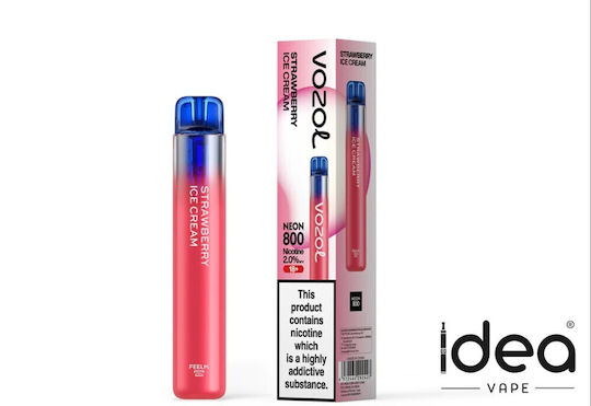 Vozol Neon 800 Ηλεκτρονικό Τσιγάρο μιας Χρήσης 800 Εισπνοών Strawberry Ice Cream 2ml 20mg Ροζ