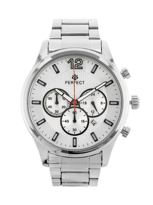 Perfect Watch Chronograph Battery with Silver Metal Bracelet