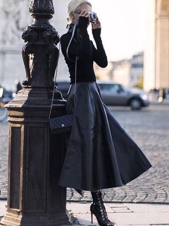 Leather Maxi Skirt Cloche in Black color