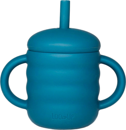 Loo Up Baby Cup with Handles and Straw made of Silicone Blue 160ml