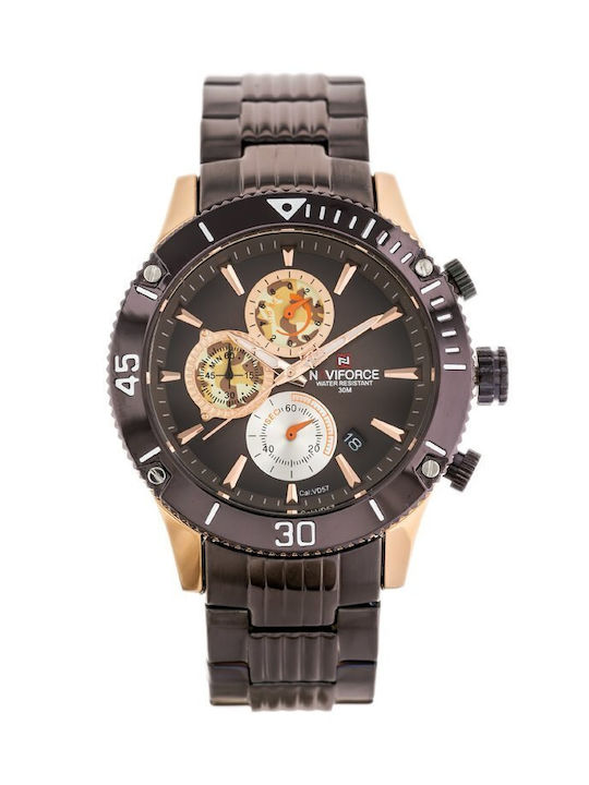 Naviforce Watch Chronograph Battery in Brown / Brown Color