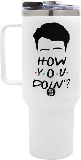Koupakoupa Friends How You Doin? Handled Tumbler Θερμός Ανοξείδωτο BPA Free 1.2lt Λευκό με Καλαμάκι και Λαβή