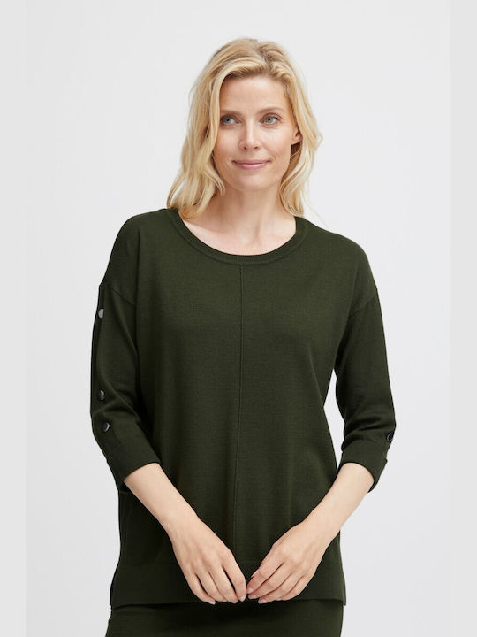 Fransa Women's Sweater with 3/4 Sleeve Green