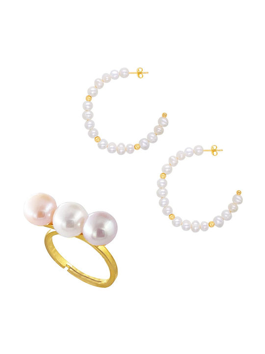 Margaritari Gold Plated Silver Set Earrings with Pearls