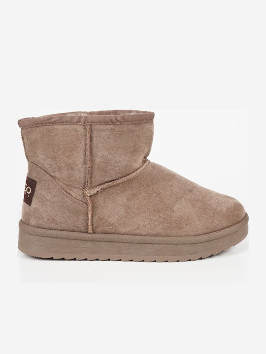 Suede Women's Ankle Boots with Fur Brown