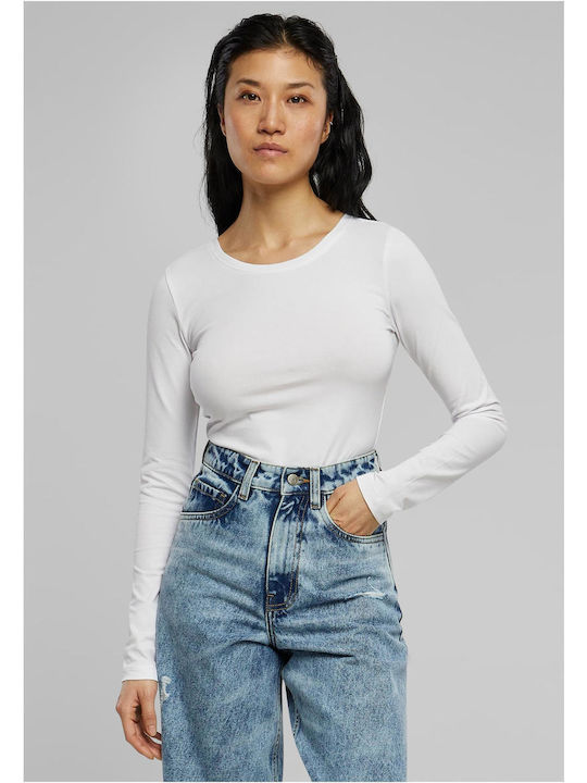Damen Bluse Baumwolle Langärmelig White