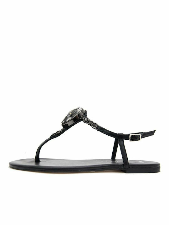 Mourtzi Leather Women's Flat Sandals in Black Color