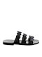 Leder Flache Sandalen für Damen in Schwarz Farbe