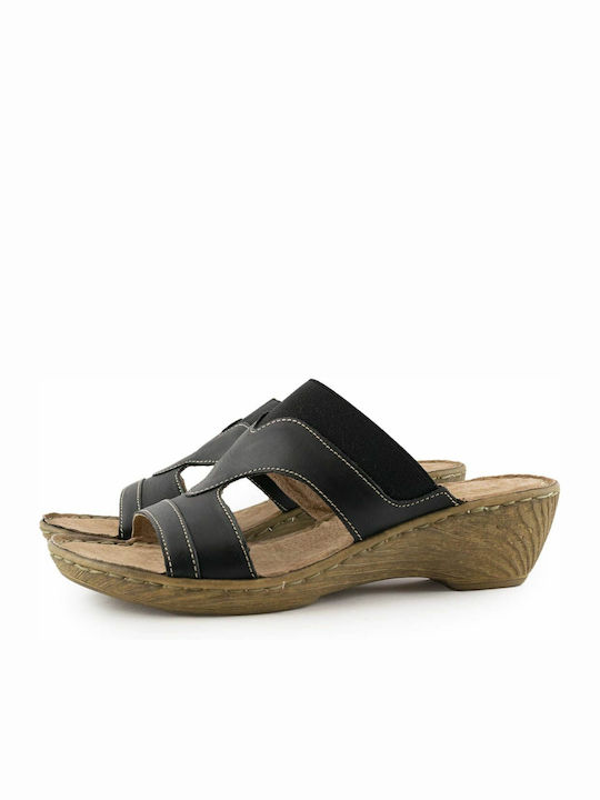 Rizzoli Leather Women's Flat Sandals Anatomic in Black Color