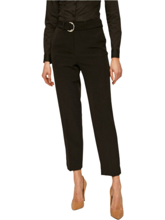Women's Fabric Trousers Straight Line Black
