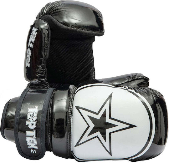 Top Ten Pointfighter Glossy Boxing Gloves made of Synthetic Leather for Match Black