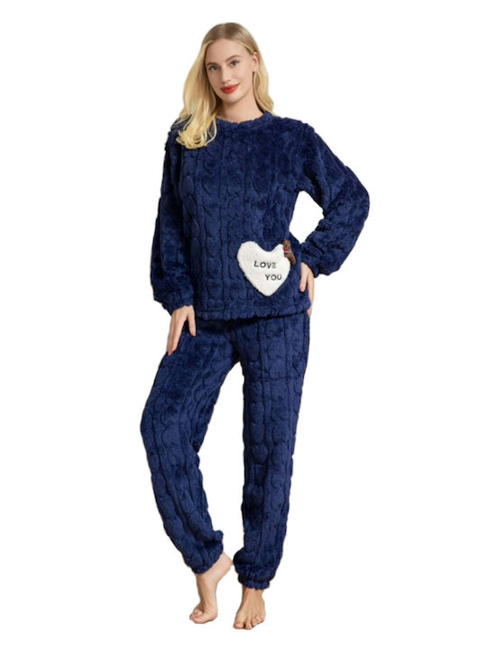 Fuanna De iarnă Set Pijamale pentru Femei Catifea Blue