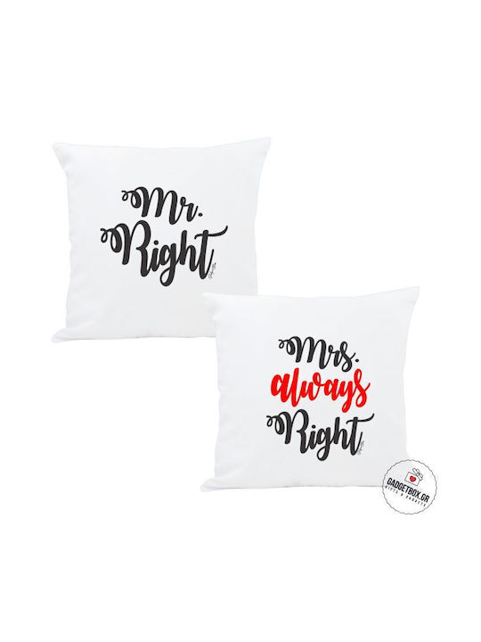 I-Total Sofa Cushion Mr Right and Mrs Always Right White 30x30cm