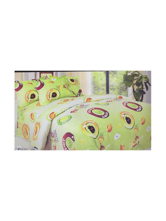 VS Home Σετ Μονά με Λάστιχο Fruits Πράσινο 160x230cm